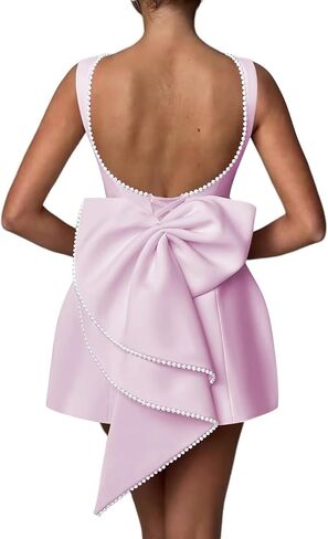 Satin Homecoming Dresses 2025 Big Bow Pearls Short Prom Dress Mermaid Cocktail Party Gowns OE06 in Saudi Arabia
