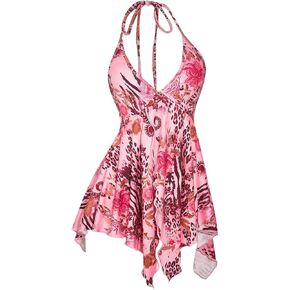 نساء Y2K Paisley Floral Halter Tops بلا أكمام منخفضة الكشكش تنحن in Kuwait
