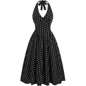 Milumia Women's Polka Dots Halter Long Long Long Backless A Line Line Fintage Party Club Dresses in Kuwait