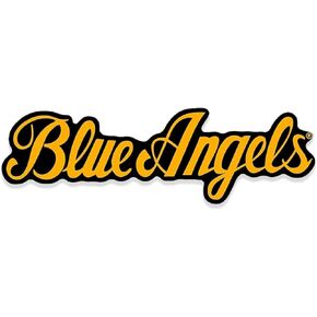 Black and Yellow: Blue Angels Yellow Cursive Letters Sticker (Fly Pilot Jet Decal Logo Word Writing Naval Decal for car Truck Laptop or Plane (3 x 9 inch) Navy Licensed in Saudi Arabia