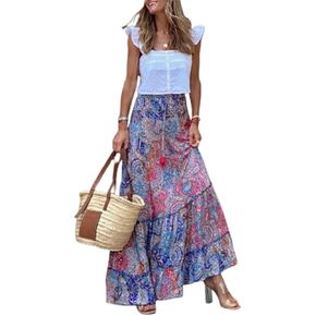 Spevert Women's Bohemian Floral Printed Elastic Waist A Line Maxi Skirt for Women Summer Casual Long Skirt in Kuwait