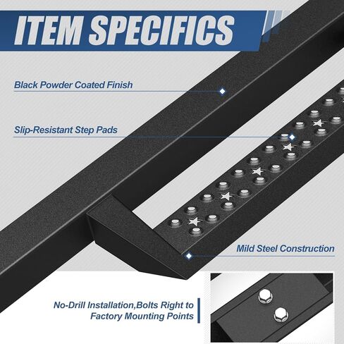 Auto Dynasty Running Boards 2.75 Inches for Truck Compatible with 2007-2019 Chevy Silverado GMC Sierra 1500 2500HD 3500HD Crew Cab, Mild Steel Side Steps, Black Powder Coated Nerf Bars Step Bar in Saudi Arabia
