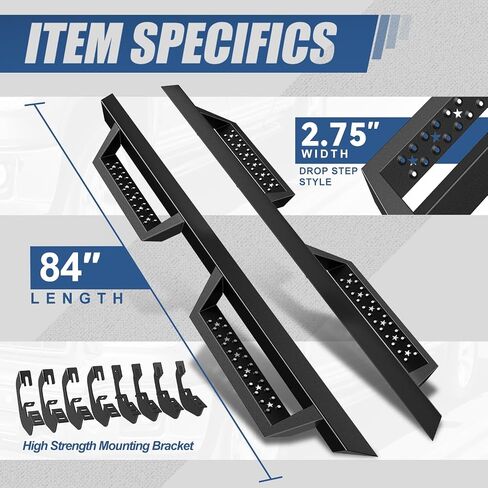 Auto Dynasty Running Boards 2.75 Inches for Truck Compatible with 2007-2019 Chevy Silverado GMC Sierra 1500 2500HD 3500HD Crew Cab, Mild Steel Side Steps, Black Powder Coated Nerf Bars Step Bar in Saudi Arabia
