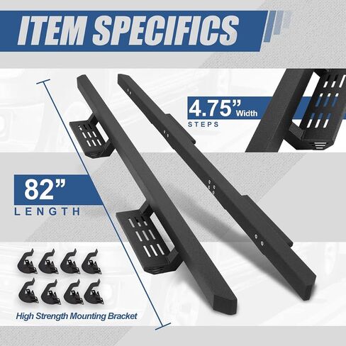 Auto Dynasty Running Boards 2.75 Inches for Truck Compatible with 2007-2019 Chevy Silverado GMC Sierra 1500 2500HD 3500HD Crew Cab, Mild Steel Side Steps, Black Powder Coated Nerf Bars Step Bar in Kuwait
