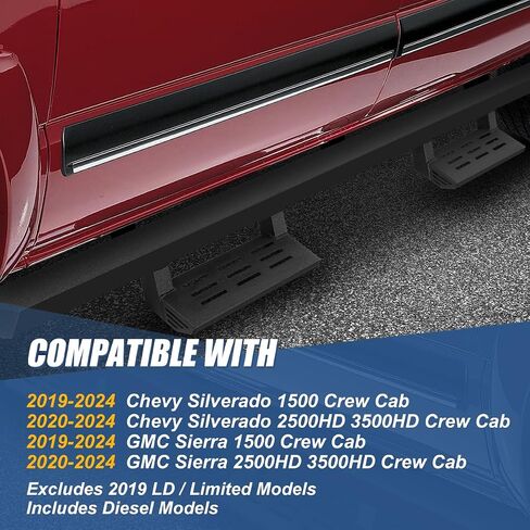Auto Dynasty Running Boards 2.75 Inches for Truck Compatible with 2007-2019 Chevy Silverado GMC Sierra 1500 2500HD 3500HD Crew Cab, Mild Steel Side Steps, Black Powder Coated Nerf Bars Step Bar in Kuwait