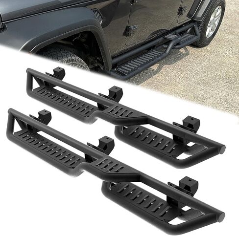 Running Boards Fit for Jeep Wrangler JL 4 Doors 2018-2025, Two-Stairs 5 Inches Width Off-Road Side Steps Heavy-Duty Steel Rock Sliders Step Bars Slip-Proof Textured Black in Saudi Arabia