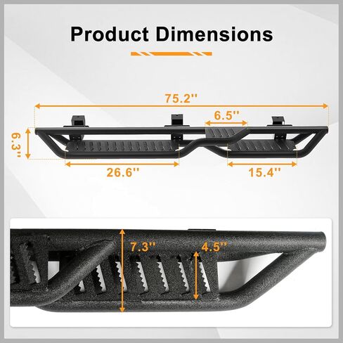 Running Boards Fit for Jeep Wrangler JL 4 Doors 2018-2025, Two-Stairs 5 Inches Width Off-Road Side Steps Heavy-Duty Steel Rock Sliders Step Bars Slip-Proof Textured Black in Saudi Arabia