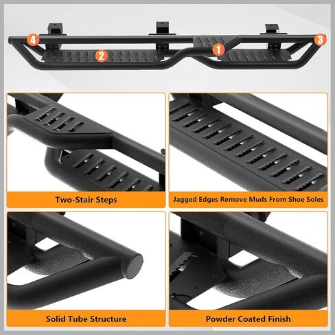 Running Boards Fit for Jeep Wrangler JL 4 Doors 2018-2025, Two-Stairs 5 Inches Width Off-Road Side Steps Heavy-Duty Steel Rock Sliders Step Bars Slip-Proof Textured Black in Saudi Arabia