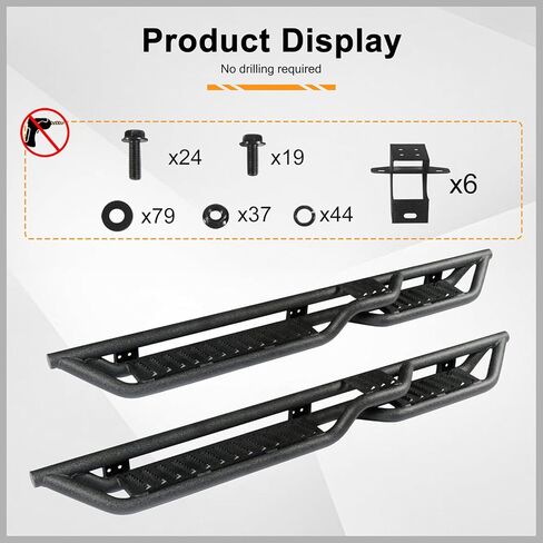 Running Boards Fit for Jeep Wrangler JL 4 Doors 2018-2025, Two-Stairs 5 Inches Width Off-Road Side Steps Heavy-Duty Steel Rock Sliders Step Bars Slip-Proof Textured Black in Saudi Arabia
