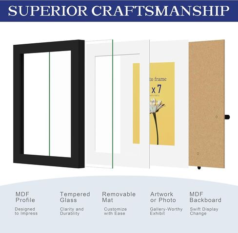 An&He 5 x 7 Picture Frame Set of 1, Black Photo Frame, Wooden Picture Frame with High Definition Glass for Wall & Tabletop Display in Saudi Arabia