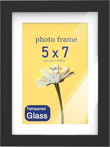An&He 5 x 7 Picture Frame Set of 1, Black Photo Frame, Wooden Picture Frame with High Definition Glass for Wall & Tabletop Display in Saudi Arabia