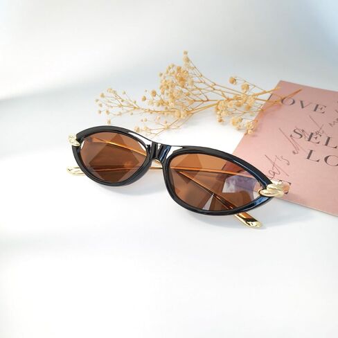 Cat Eye Sunglasses for Women Chic Retro Oval 90s Sunnies Lightweight Small Shades Trendy UV protection Sun Glasses in Kuwait