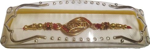 Rakhi for Brother - مجموعة هدايا كريشنا المصنوعة يدويًا | Bhaiya Bhabhi التقليدية Kundan Floral Rakhee ، الخيط الأحمر ، بيرل آند ستون تزيين | راكشاباندهان سوار أخت أخي in Saudi Arabia