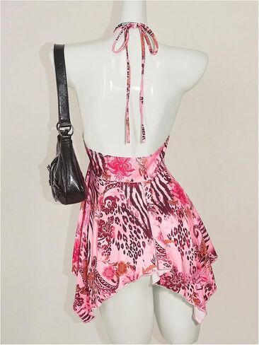نساء Y2K Paisley Floral Halter Tops بلا أكمام منخفضة الكشكش تنحن in Kuwait