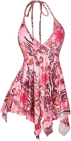 نساء Y2K Paisley Floral Halter Tops بلا أكمام منخفضة الكشكش تنحن in Kuwait