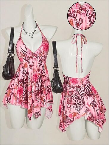 نساء Y2K Paisley Floral Halter Tops بلا أكمام منخفضة الكشكش تنحن in Kuwait