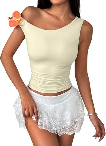 Gorglitter Women's Off One County Shirt 3D Floral Ruched Asyfymetrical Neck Obless in Saudi Arabia