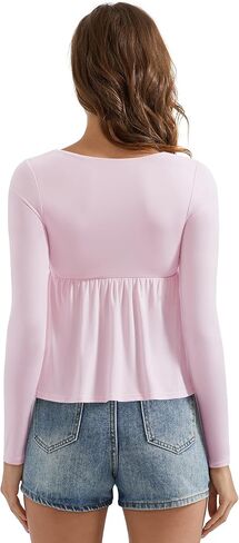 Omkagi لطيف peplum babydoll قمم للنساء الخروج طبقة مزدوجة قمصان طويلة الأكمام in Kuwait