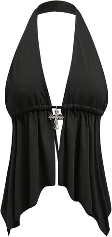 Milumia Women's Leopard Print Backless Halter Top Y2k Punk Ruffle Hem Tank Tops in Saudi Arabia