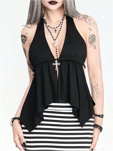 Milumia Women's Leopard Print Backless Halter Top Y2k Punk Ruffle Hem Tank Tops in Saudi Arabia
