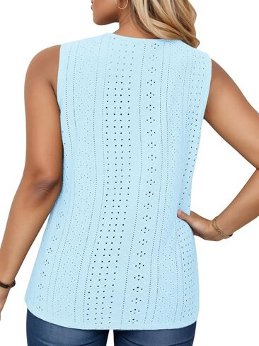 VISLILY Womens-Plus-Size-Tank-Tops Summer Floral Lace Trim V Neck Shirts Casual Sleeveless Blouses Cute Eyelet Tunics XL-5XL in Saudi Arabia