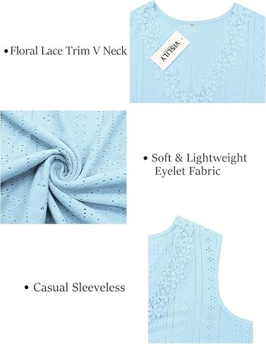 VISLILY Womens-Plus-Size-Tank-Tops Summer Floral Lace Trim V Neck Shirts Casual Sleeveless Blouses Cute Eyelet Tunics XL-5XL in Saudi Arabia