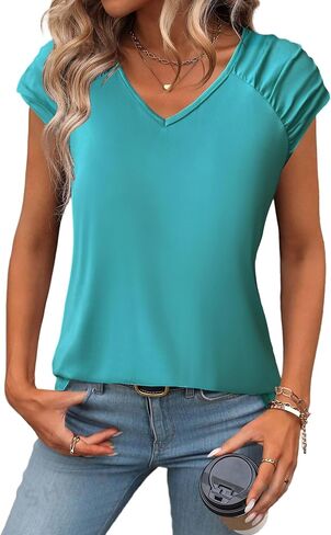 Zeagoo Womens Tank Tops Loose Fit Cute Cap Sleeve Tops Casual Dressy Basic T Shirts Trendy Summer Outfits Ombre Blue in Saudi Arabia