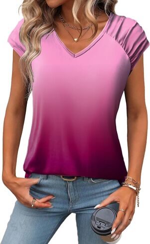 Zeagoo Womens Tank Tops Loose Fit Cute Cap Sleeve Tops Casual Dressy Basic T Shirts Trendy Summer Outfits Ombre Blue in Saudi Arabia