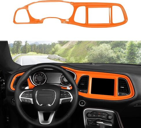 Linskip Dash Board Cover Trim Compatible with Dodge Challenger 2015-2023, Dashboard Instrument Screen & Air Vent Covers for Challenger Interior Accessories(Orange) in Saudi Arabia
