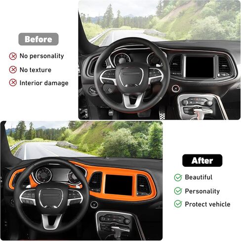 Linskip Dash Board Cover Trim Compatible with Dodge Challenger 2015-2023, Dashboard Instrument Screen & Air Vent Covers for Challenger Interior Accessories(Orange) in Saudi Arabia
