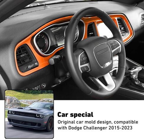 Linskip Dash Board Cover Trim Compatible with Dodge Challenger 2015-2023, Dashboard Instrument Screen & Air Vent Covers for Challenger Interior Accessories(Orange) in Saudi Arabia