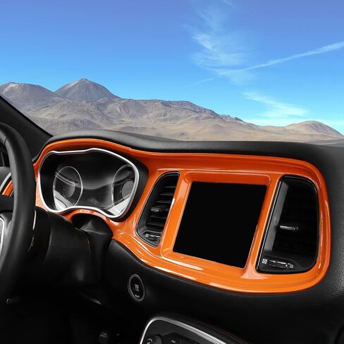 Linskip Dash Board Cover Trim Compatible with Dodge Challenger 2015-2023, Dashboard Instrument Screen & Air Vent Covers for Challenger Interior Accessories(Orange) in Saudi Arabia