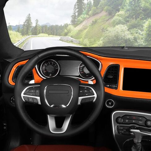 Linskip Dash Board Cover Trim Compatible with Dodge Challenger 2015-2023, Dashboard Instrument Screen & Air Vent Covers for Challenger Interior Accessories(Orange) in Saudi Arabia