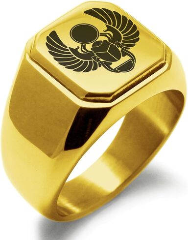Stainless Steel Scarab Beetle Sacred Sun Symbol Square Flat Top Biker Style Polished Ring in Saudi Arabia
