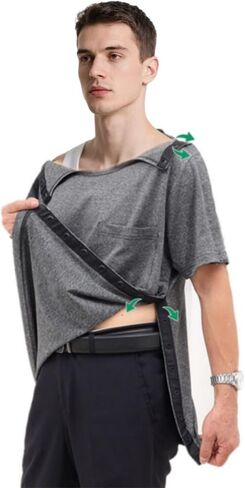 Unisex Post Shoulder Surgery Shirts,Tear Away Short Sleeve,Bedridden Patient Clothing,Right & Left Side Snaps Open,Full-Open T-Shirts(Man,Blue,L) in Saudi Arabia