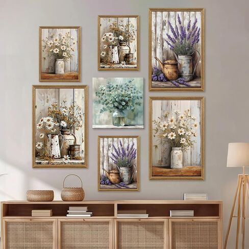 FWAHREN Botanical Eucalyptus Canvas Wall Art, Framed Sage Green Plant Prints Artwork, Farmhouse Wild Flower Pictures, Large Rustic Floral Wall Decor for Bathroom Living Room Bedroom Kitchen, 20x20in in Saudi Arabia