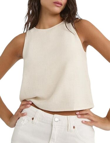 IDEALSANXUN Womens Cotton Linen Tank Tops Summer Sleeveless Crop Vest Shirts in Kuwait