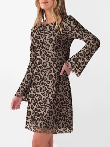 Caracilia Women Bell Long Sleeve Mini Dress Mesh Boat Neck Print Date Night Y2k Going Out Bodycon Club Party Short Dresses in Saudi Arabia