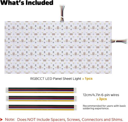 ورقة إضاءة LED بيضاء مرنة قابلة للقص مقاس 19 بوصة × 9.5 بوصة 60 وات 2.5 أمبير 24 فولت من 2600 كلفن إلى 6500 كلفن ورقة LED بيضاء قابلة للتعتيم، دعامة لاصقة قطعة واحدة (CCT 2700-6500K)، FLS-24V-RGBCCTX288 in Kuwait