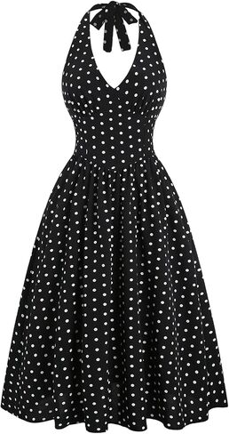 Milumia Women's Polka Dots Halter Long Dress Backless A Line Flared Vintage Party Club Dresses in Saudi Arabia