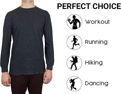 Men's Regular Fit Long Sleeve Crew Neck Waffle Knit Thermal Shirt Top (S-2XL) 6-Pack in Saudi Arabia