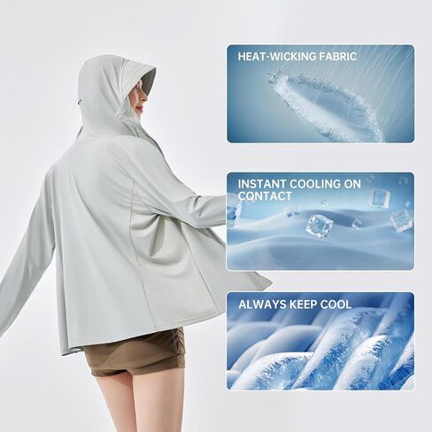 Women's Hooded Sunscreen Jacket, UPF 50+ UV Blocking, Lightweight Outdoor Sun Protection Coat in Saudi Arabia