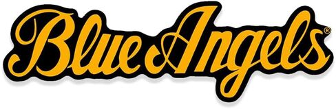Black and Yellow: Blue Angels Yellow Cursive Letters Sticker (Fly Pilot Jet Decal Logo Word Writing Naval Decal for car Truck Laptop or Plane (3 x 9 inch) Navy Licensed in Saudi Arabia