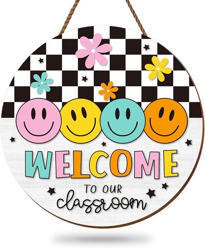Boho Rainbow Classroom Welcome Door Sign Back to School Wooden Hanging Sign Groovy Welcome to Our Classroom Door Decor for Indoor Outdoor Porch Wall in Saudi Arabia