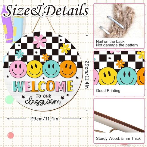 Boho Rainbow Classroom Welcome Door Sign Back to School Wooden Hanging Sign Groovy Welcome to Our Classroom Door Decor for Indoor Outdoor Porch Wall in Saudi Arabia