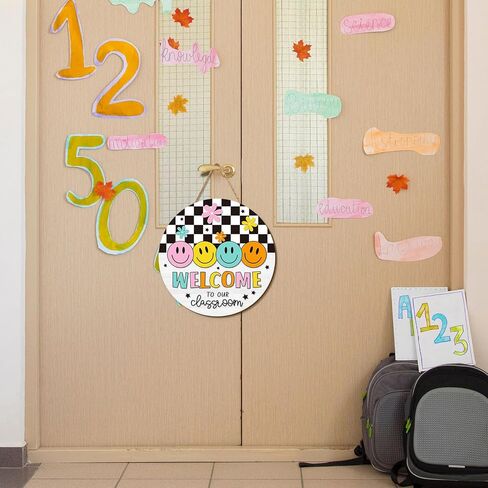 Boho Rainbow Classroom Welcome Door Sign Back to School Wooden Hanging Sign Groovy Welcome to Our Classroom Door Decor for Indoor Outdoor Porch Wall in Saudi Arabia