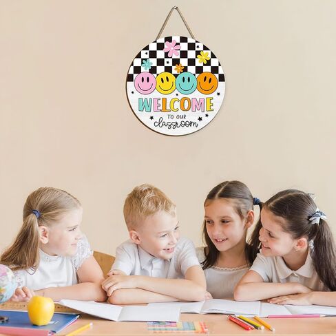 Boho Rainbow Classroom Welcome Door Sign Back to School Wooden Hanging Sign Groovy Welcome to Our Classroom Door Decor for Indoor Outdoor Porch Wall in Saudi Arabia