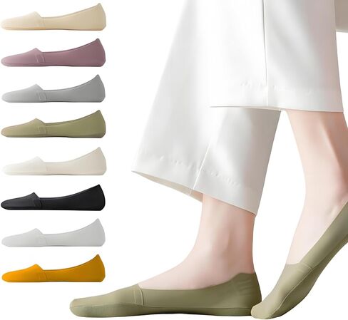 لا توجد جوارب عرض للسيدات ، جوارب بطانة ، مصنوعة من سطح الحرير الجليدي على السطح ، القطن في القاع ، الكعب السيليكون غير القابل للانزلاق (8 أزواج ، 8 ألوان) in Kuwait