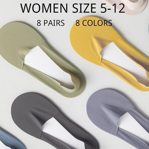 No Show Socks for Womens, liner socks, Made of Ice Silk Surface on the Surface, Cotton on the Bottom,Heel Silicone Non-slip (8 Pairs, 8 Colors) in Saudi Arabia