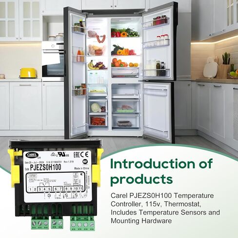 Carel Temperature Controller PJEZS0H100, Digital Thermostat with Temperature Sensor Probe, 115V, Compatible with Carel and All Refrigerator Types, Mounting Hardware and Instructions, Original OEM in Kuwait